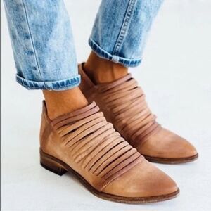 FREE PEOPLE 37 FP Lost Valley Ankle boot pointed toe weave brown leather strap